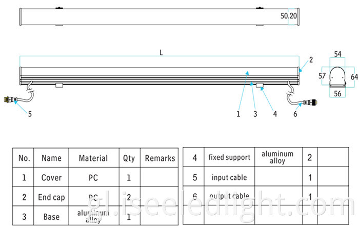 Dimension of DMX LED Tube